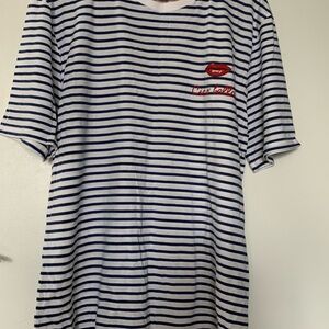 New Eataly striped embroidered logo t-shirt ciao bella graphic white navy XXL